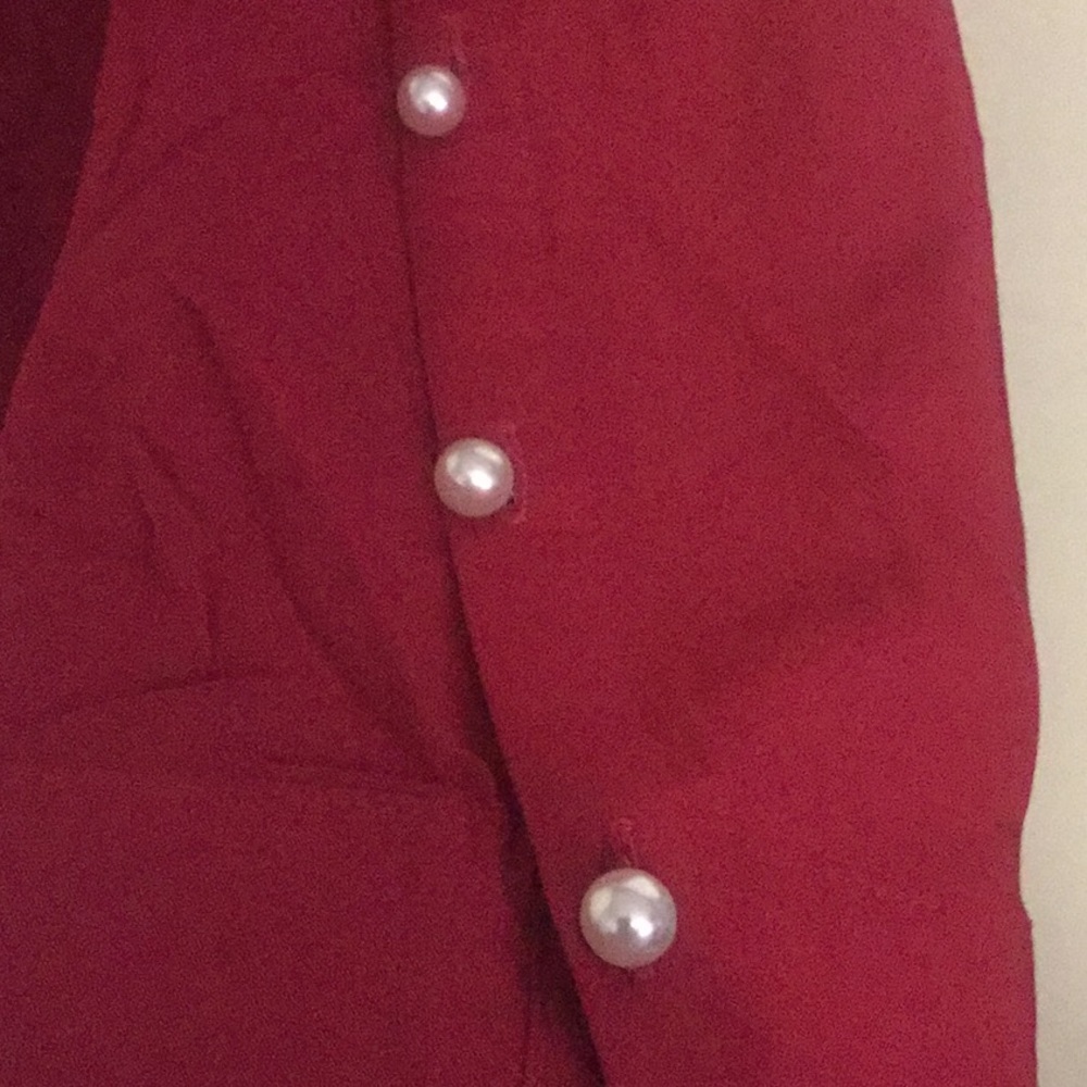 Burgundy Pearl Button Up Tie Waist Top - Picture 6 of 8